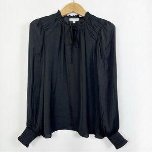 Maison d’Amélie Anthropologie Black‎ Ruffle Sleeve Blouse Tie Front Size Large